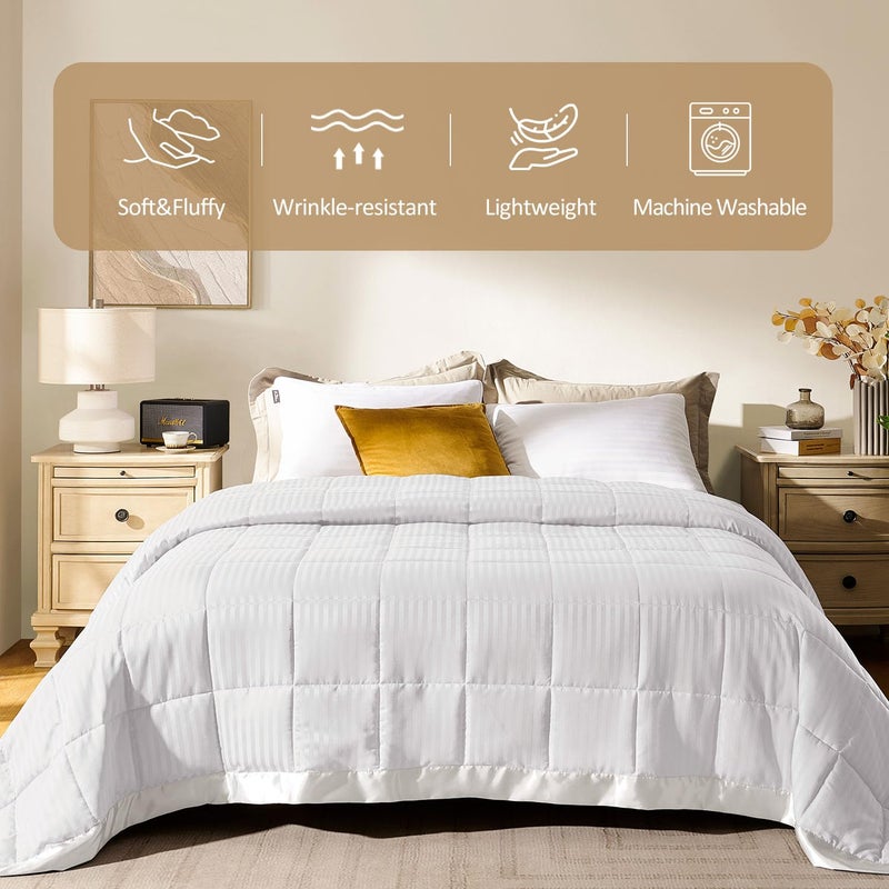 downluxe Queen Size Blanket with Satin Trim, Lightweight Down Alternative Blankets Queen Size for All Season, Machine Washable (Ivory, 90x90 Inch) - Image 2